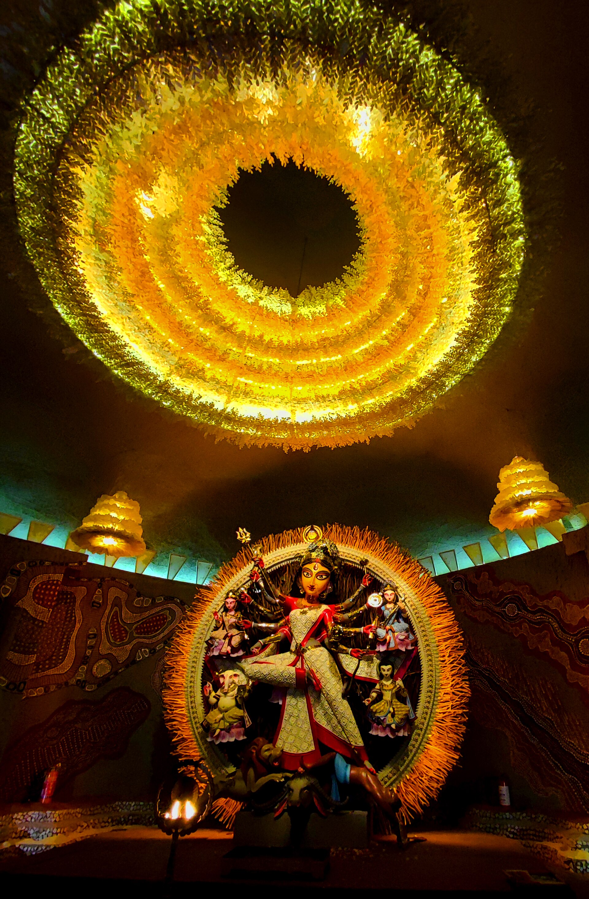 Durga idol lights for Shashthi Bodhon